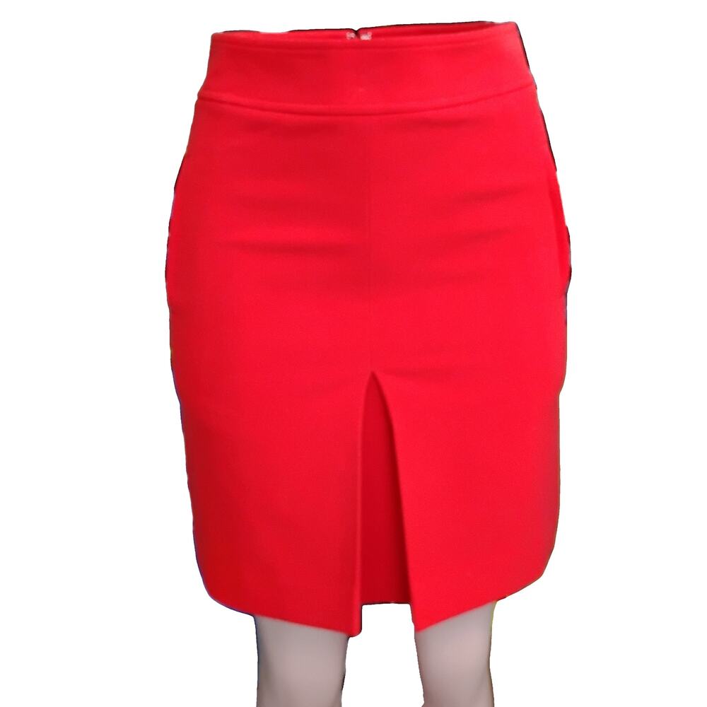 LOFT Petites Pencil Skirt Size 00 Petite Red Mock Front Slit 2 Pockets Lined